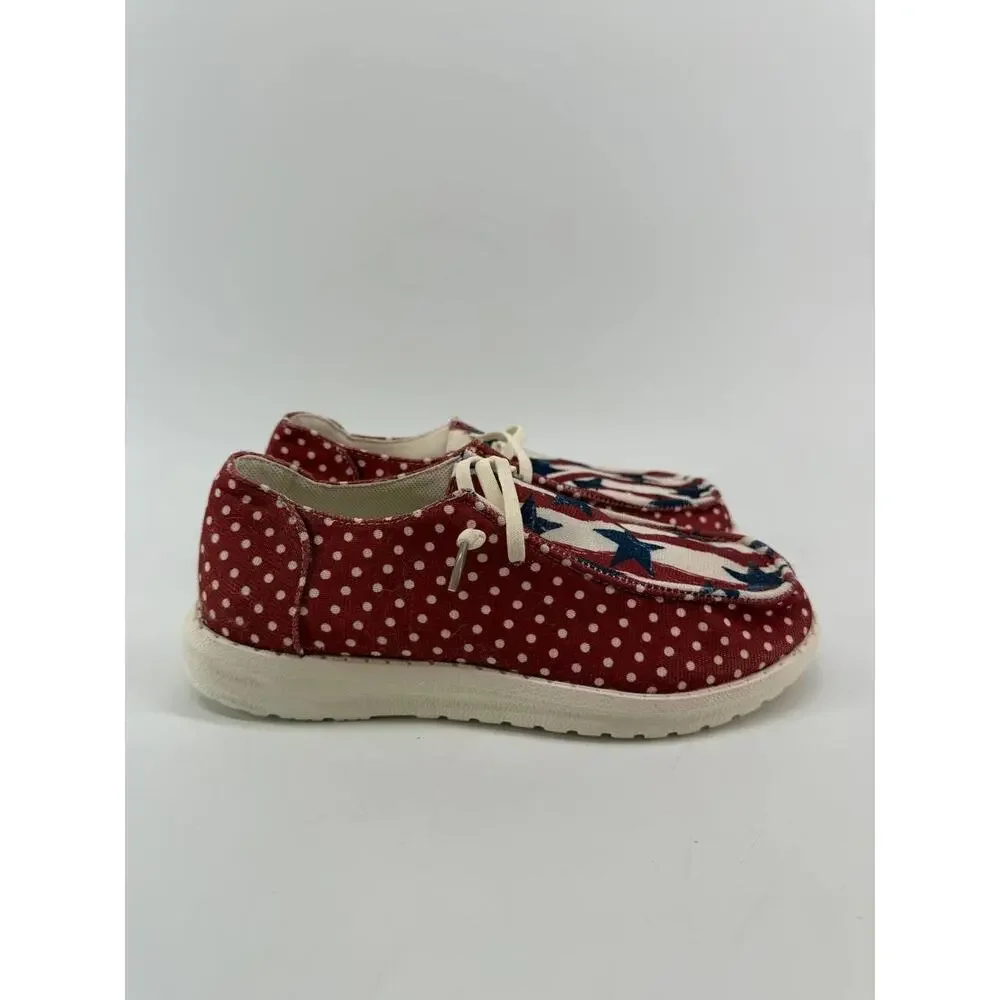 Womens American Flag Canvas Lace Up Boat Shoes Red White Blue EU 36